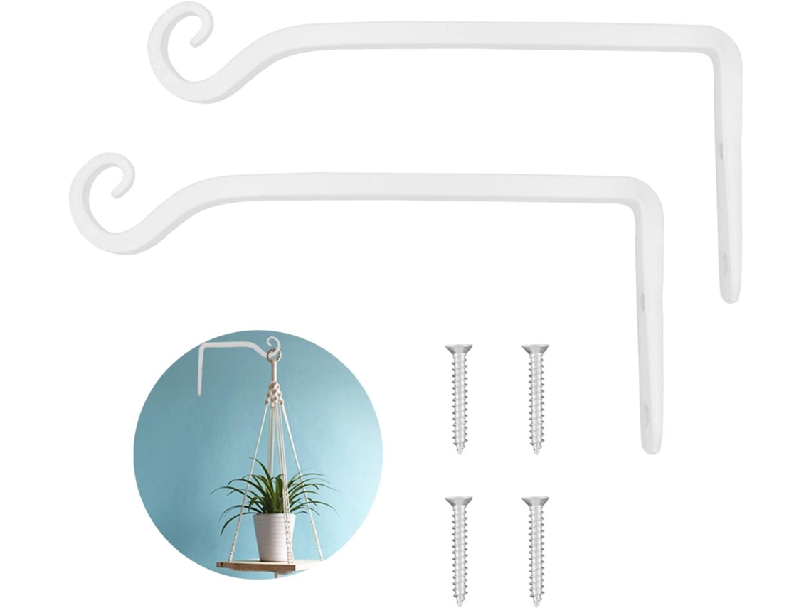 2 Ganchos Pared Hierro Blanco Para Soporte Planta Cesto Colgante Casa Pájaro Linterna Campana Viento