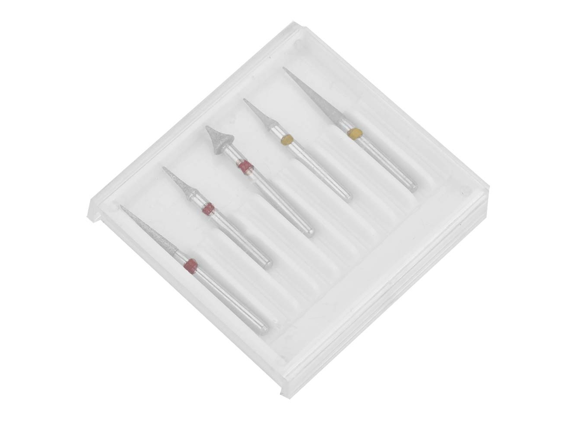 Juego de 5 brocas de corte dental de alta velocidad y herramientas de pulido para dentistas.