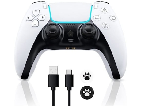 Controlador inalámbrico Ps4 compatible con consola Ps4/Slim/Pro/Pc, joystick de juego de doble vibración, panel táctil, altavoz incorporado, blanco...