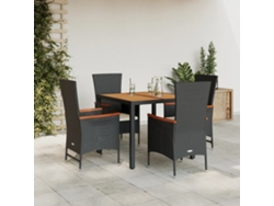 Juego de comedor de jardín de 5 piezas con cojines, mimbre sintético negro, DKD Home Decor
