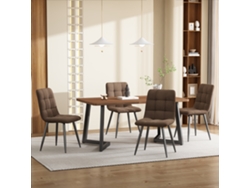 Conjunto Comedor 5 Piezas - Mesa Con 4 Sillas - Tablero Mdf Nogal - Estructura Metal Negro - Sillas Terciopelo Marrón
