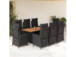 Juego de comedor de jardín de 9 piezas con cojines, mimbre sintético negro, DKD Home Decor