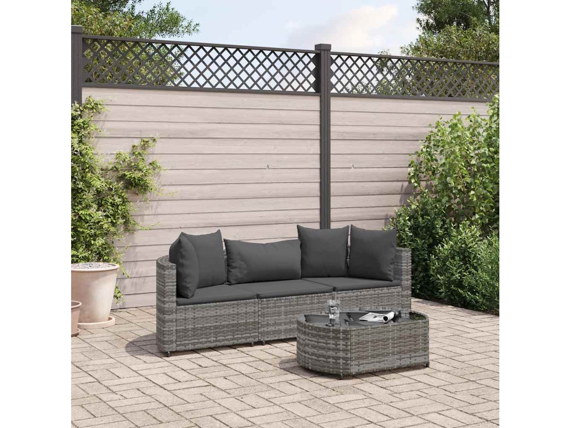 Conjunto de sofás de jardín de 4 piezas DKD Home Decor con cojines de mimbre gris