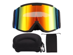 Gafas De Esquí Adulto De Doble Capa Anti Niebla Con Campo Visual Amplio, Cilindricas, Resistente Al Viento Para Escalada Marco Negro Lente Roja