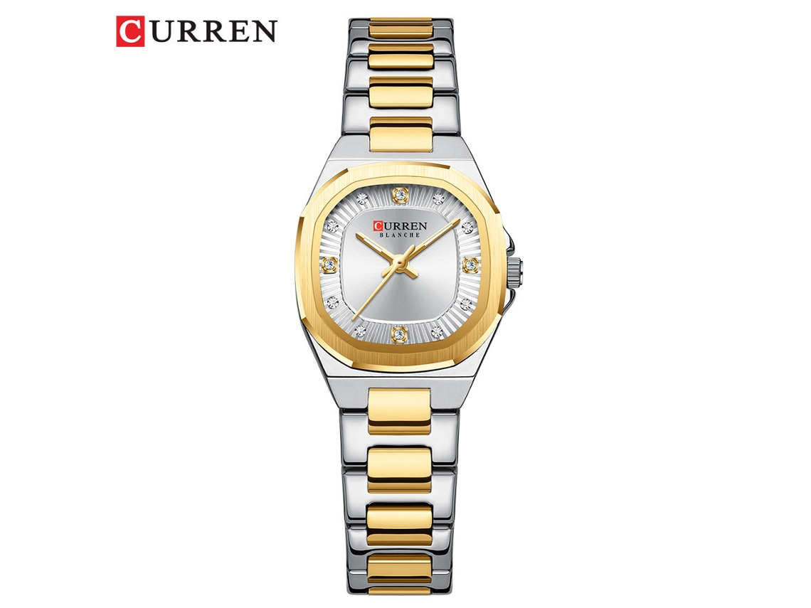 Relógio Feminino Quadrado À Prova D'água Com Movimento De Quartzo (ouro Branco), Estilo Casual Elegante, Com Strass.