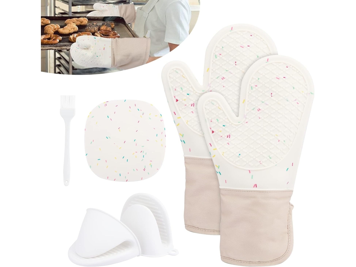 Juegos de guantes de silicona para horno y soportes para cacerolas, 6 piezas de guantes de cocina para cocinar, resistentes al calor