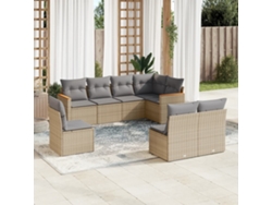 Conjunto de sofá de jardín con cojines, mimbre beige PE Dkd Home Decor