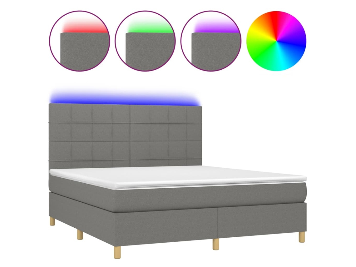 Maison Exclusive - Cama Box Spring Colchón Y Luces Led Tela Gris Oscuro 160x200 Cm