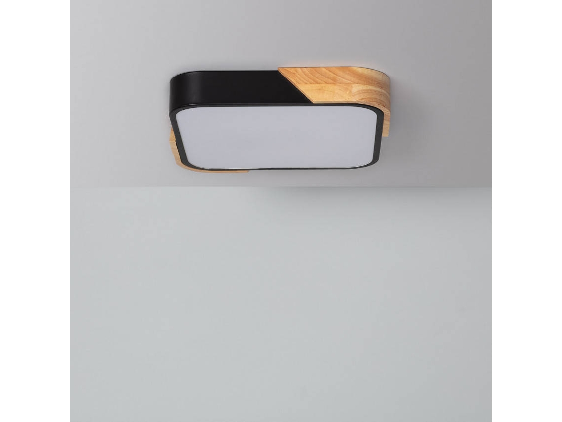 Plafón Led 18w Cuadrado Madera Y Aluminio 325x325 Mm Cct Seleccionable Semi-dari Preto