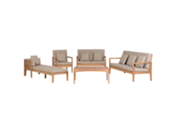 Conjunto de jardín 7 plazas de madera de acacia certificada clara/gris pardo BELIANI Pataja