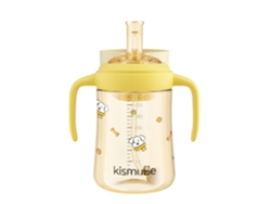 Biberón con tapa abatible, tapa integrada y vaso para beber directamente, para bebés mayores de 6 meses, con pajita, amarillo, con boquilla, 240 ml.
