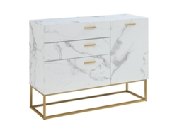 Aparador ligero, lujoso y moderno con elegante puerta de cristal azul petróleo y tiradores de acrílico cristalino para comedor y sala de estar Hvorstur
