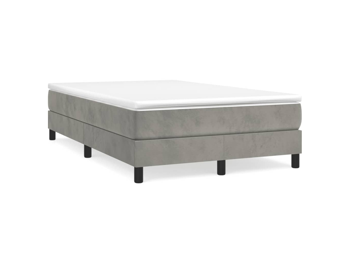 Cama Box Spring Con Colchón Terciopelo Gris Claro 120x190 Cm