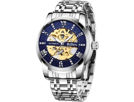 VEANXIN Maquinaria automática Reloj de Oro Esqueleto Reloj Deportivo Impermeable para Hombres-Negro plata