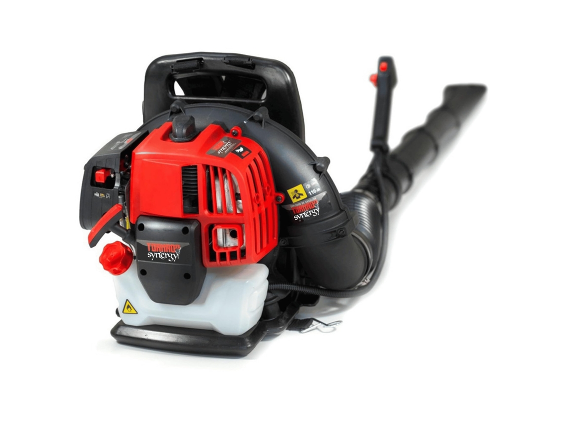 Soplador de hojas Synergy con mochila cómoda, motor de gasolina de 43 cc y 1,6 hp (2 tiempos), velocidad de 290 km/h, refrigerado por aire.