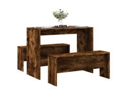 Mesa Y Bancos De Comedor 3 Pzas Madera Ingeniería Roble Ahumado