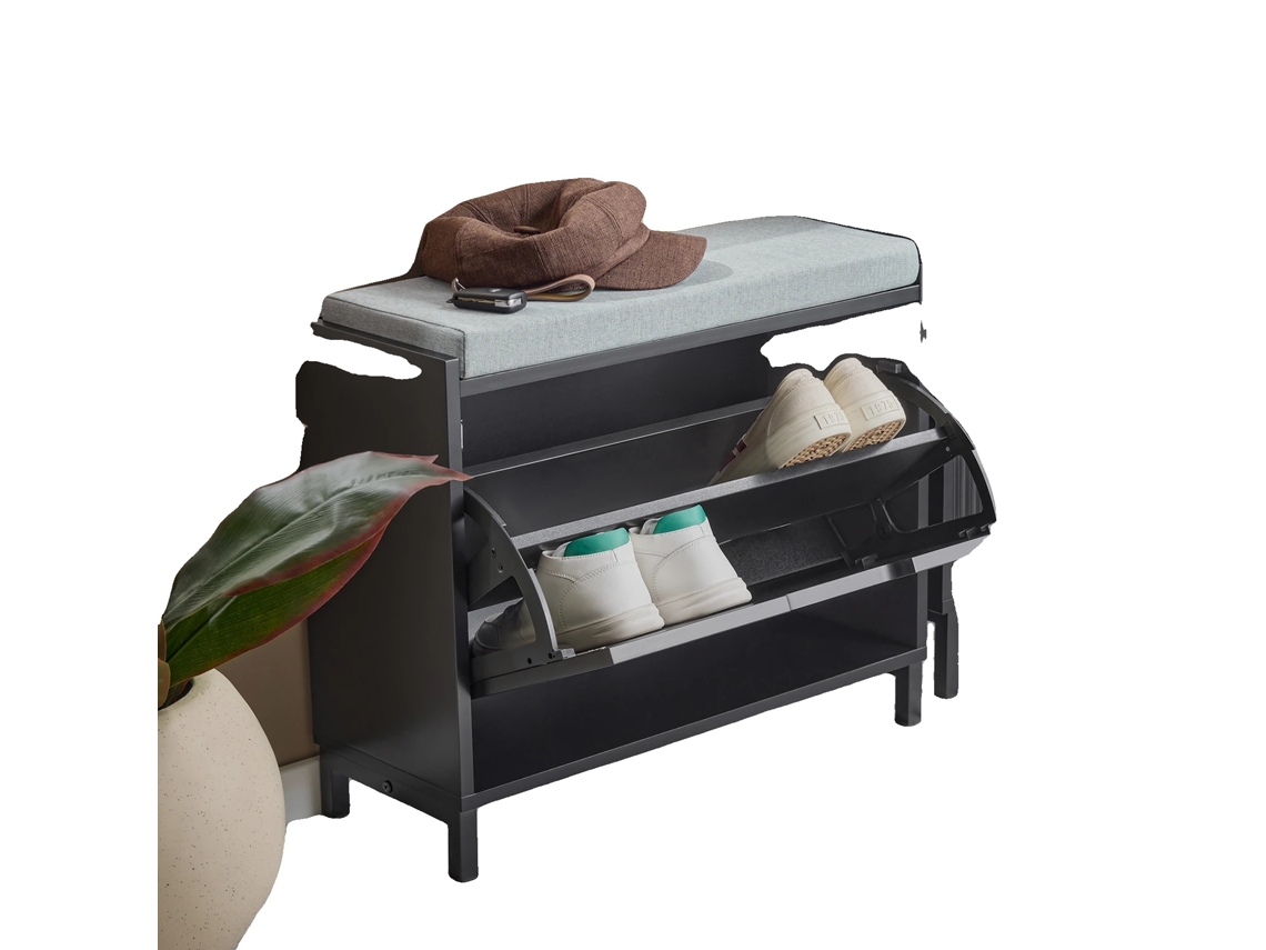 Zapatero, diseño que ahorra espacio, asiento versátil, color negro.