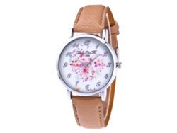 Reloj De Pulsera De Cuarzo Para Estudiantes Con Correa De Cuero Beige Con Estampado De Lichi.