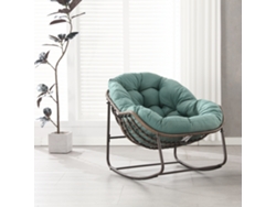 Mecedora de ratán verde claro con forma de huevo, tumbona para interior/exterior, cojín grueso, ideal para balcón y jardín, comodidad y estilo.
