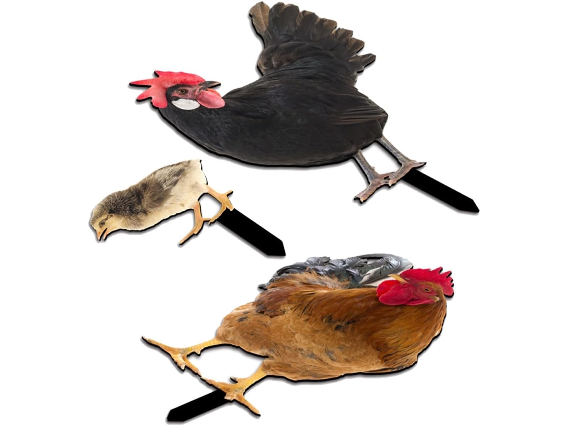 Decoración De Jardín Con Gallinas Kichouse, Con Poste Acrílico Para Gallinas, Tres Piezas Con Gallo, Gallina Y Pollitos