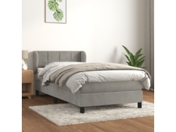 Cama box spring con colchón terciopelo gris claro 80x200 cm