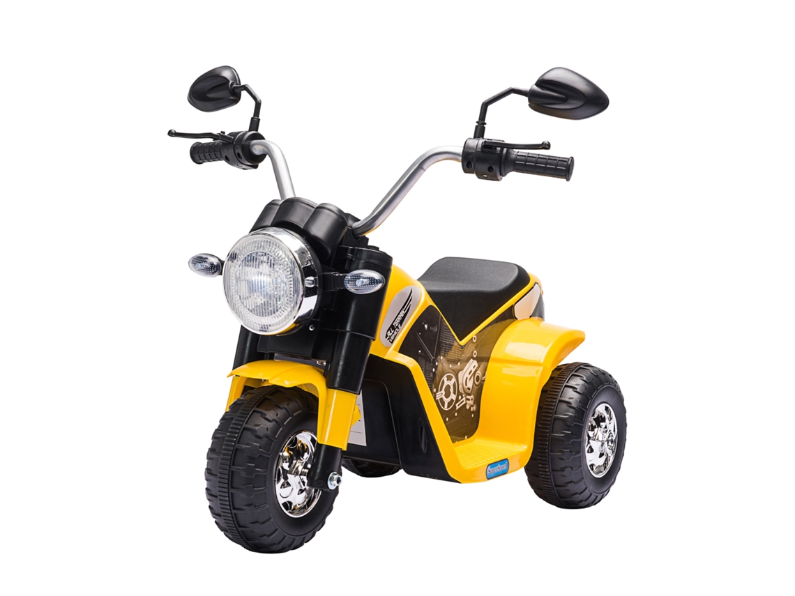 Moto Eléctrica Infantil Con 3 Ruedas Para Niños De 18-36 Meses Triciclo A Batería 6v Con Faro Bocina 72x57x56 Cm Amarillo