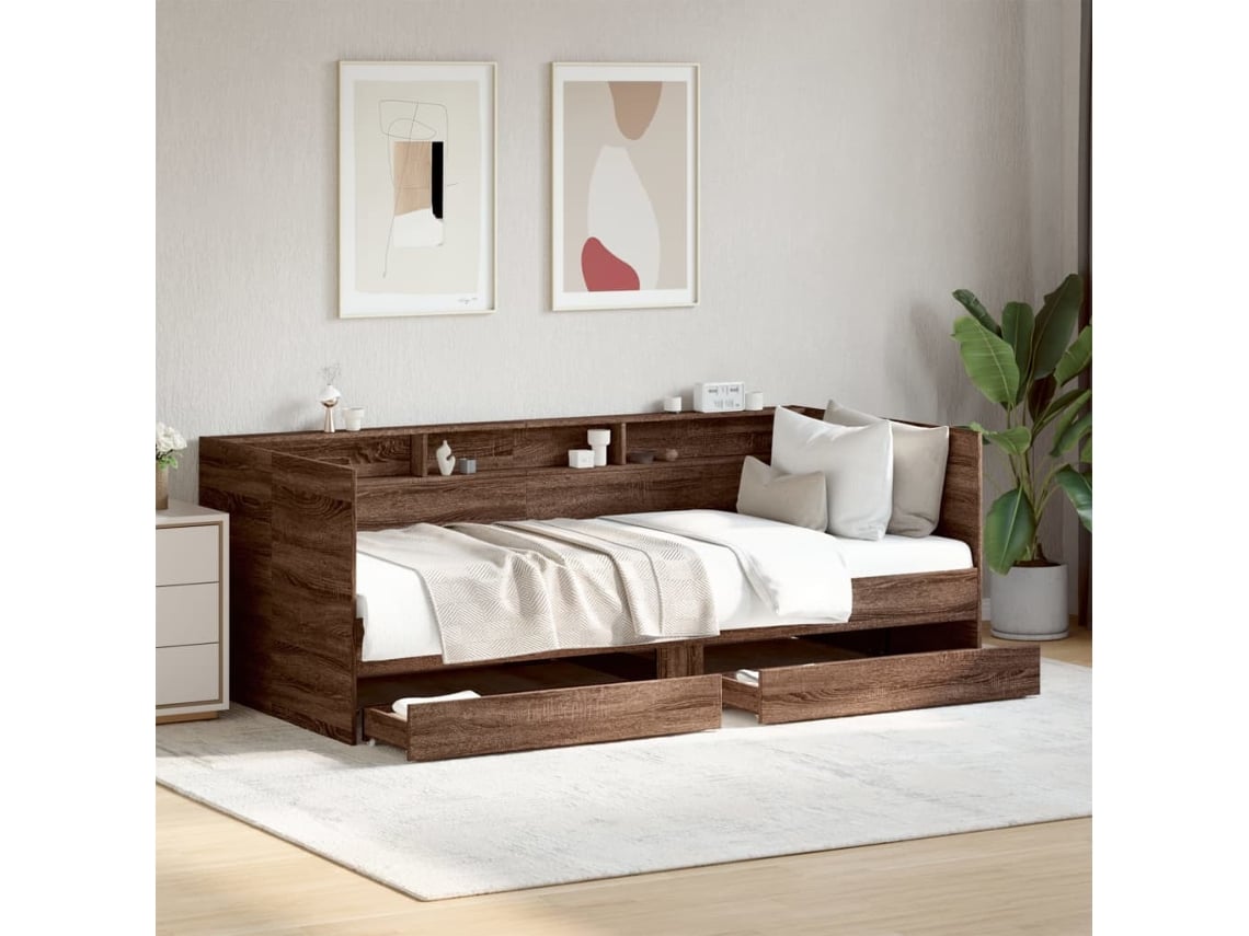 Sofá cama con cajones sin colchón 75x190 cm roble marrón