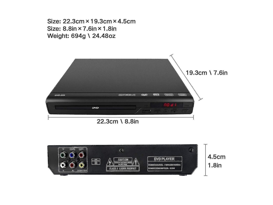 Reproductor De Dvd Para Tv, Compatible Con Todas Las Regiones, Reproductor De Discos Dvd Y Cd, Salida Av Integrada / Ntsc, Entrada Usb, Control Remoto --(wr)kk