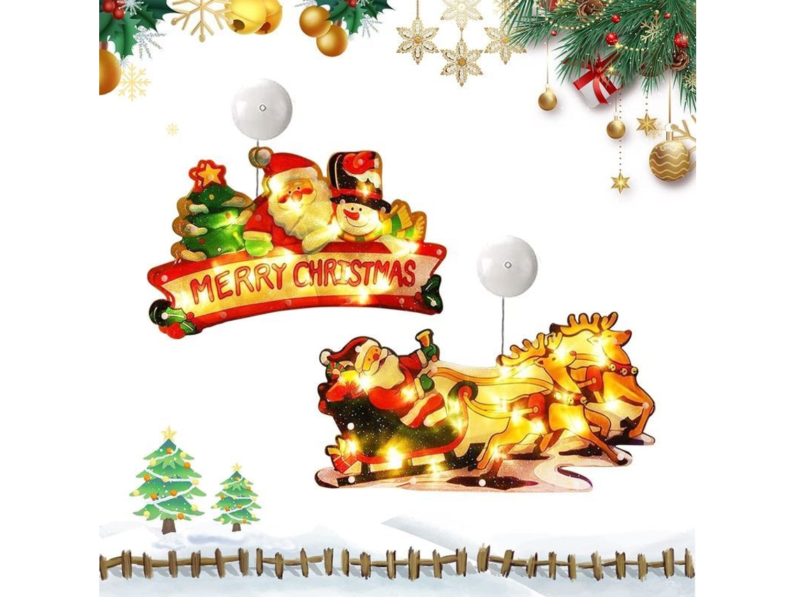 2 Paquetes De Luces Navideñas Decorativas Con Ventosa A Pilas Para Decorar Ventanas.