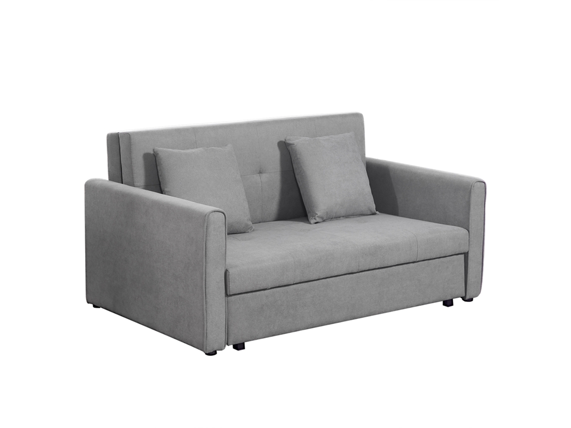 Sofá-cama 2 Lugares Algodão Poliéster Almofadas Armazenamento Cinza 152x101x81cm