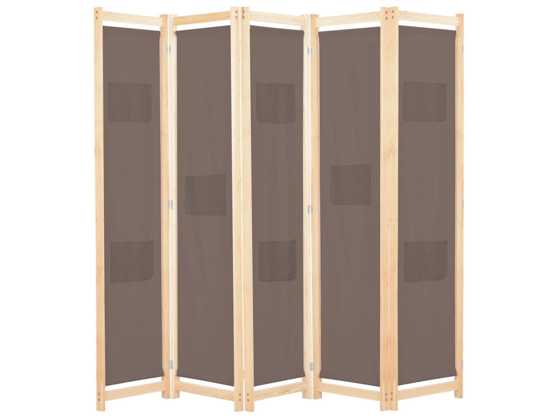 Biombo Divisor De 5 Paneles De Tela Marrón 200x170x4 Cm