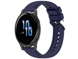 Bracelete Para Garmin Venu 2s (18mm) - Silicone - Textura Listrada - Fivela De Aço Prate Azul Meia-noite