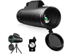 Telescopio monocular 40×60 HD Bak 4 Prism IP68 Zoom Adaptador para smartphone Trípode Observación de aves Caza Camping Negro Bestvite