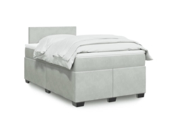 Cama Box Spring Con Colchón Terciopelo Gris Claro 120x190 Cm