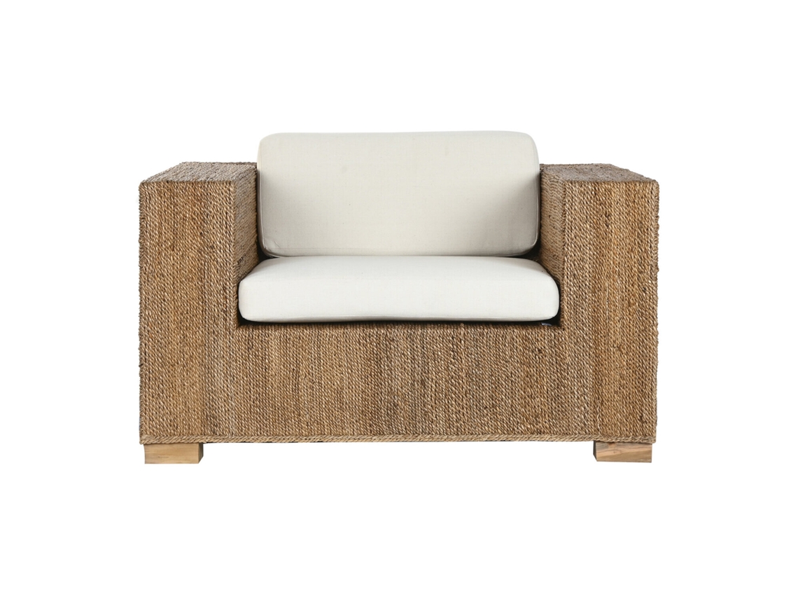 Sillón de fibra de teca con cojines, 117x92x65cm