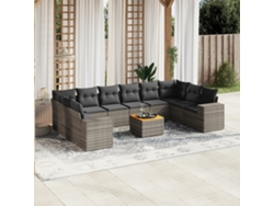 Conjunto de sofá de jardín de 11 piezas con cojines, ratán gris, DKD Home Decor