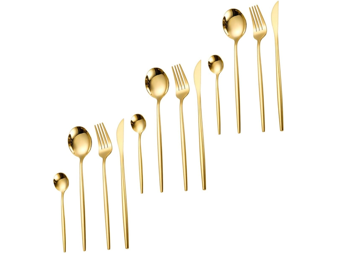 Juego de cubiertos de acero inoxidable dorado Gokoco de 12 piezas (cuchara, tenedor y cuchillo) Utensilios de cocina