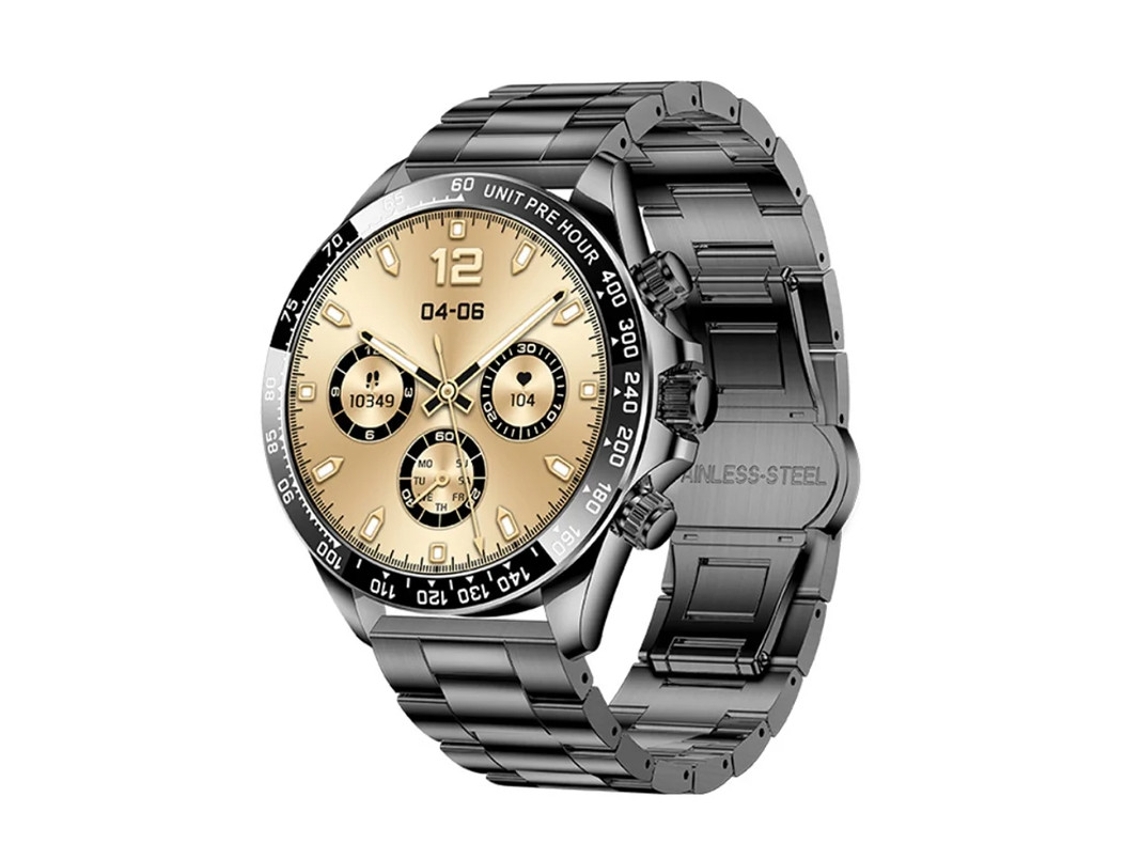 Reloj inteligente con llamadas Bluetooth, botón giratorio, monitor de frecuencia cardíaca y presión arterial, negro, Yizhood