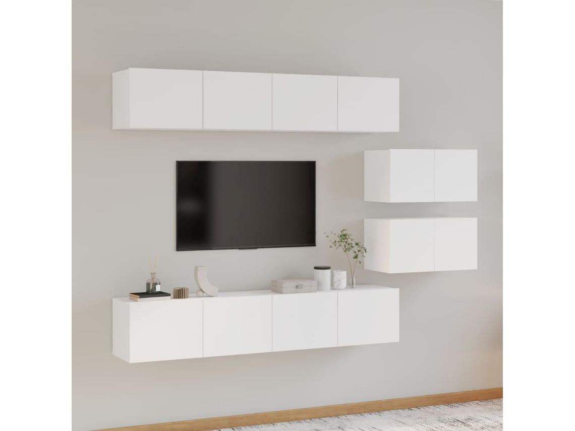 Pack Muebles de Armario Tv 6 Pzs Madera Procesada Blanco