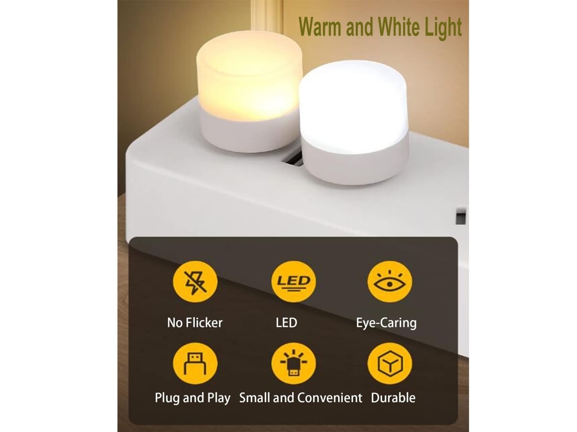 Mini lámpara LED de noche USB, luz nocturna enchufable, pequeña luz de noche, lámpara USB blanca cálida para dormitorio, baño, pasillo, Facpoet