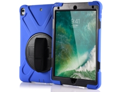 Funda protectora de 4 capas a prueba de golpes para iPad Pro en color azul y dorado claro.