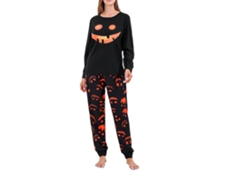 Pijama familiar Rebe-Halloween con cara sonriente luminosa, manga larga para hombres, mujeres y niños, negro, talla XL para mujer