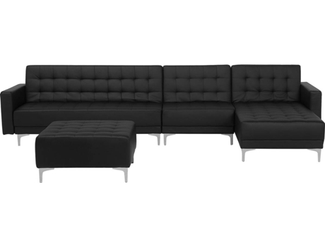 Sofá Aberdeen con Reposapiés (Negro - Piel Sintética -168x347x83 cm)