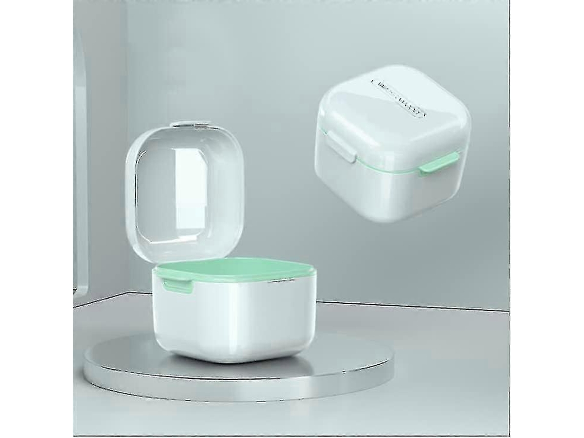 Caja Para Dentaduras Con Colador Portátil, Contenedor De Protesis Para Almacenaje Y Sumersión De Protectores Bucales Blanco
