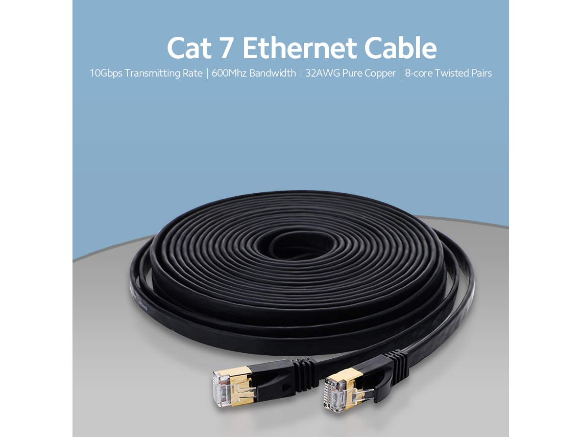 Cable Ethernet Cat 7 De Cobre Libre De Oxígeno De 32 Awg, 10 Gbps, 600 Mhz, Plano, 10 M, Blanco, Para Red Lan.
