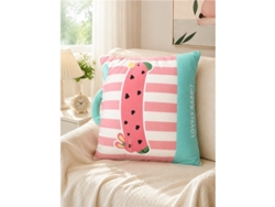 Almohada Manta Conejo Sandía Rayas Rosa Blanca 38x38cm