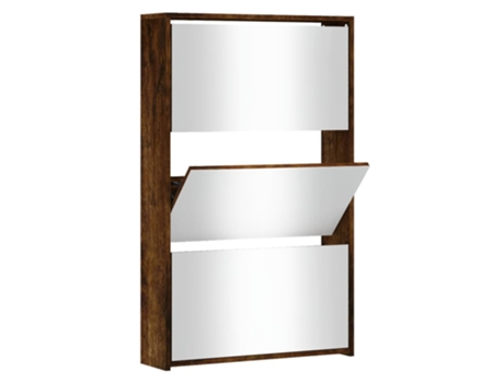 MAISON EXCLUSIVE - Mueble zapatero y espejo 3 niveles roble ahumado 63x17x102,5 cm
