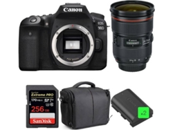 Kit Cámara Réflex CANON EOS 90D + EF 24-70mm f/2.8L II USM + SanDisk 256GB + 2 LP-E6N + Bolsa