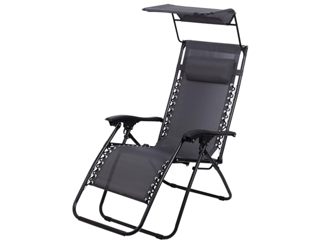 Tumbona de jardín plegable con dosel, sillón reclinable de gravedad cero con respaldo ajustable, carga máxima 100 kg, gris