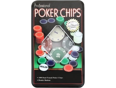 Juego de poker 100 fichas numeradas con Caja Ficha Dealer TEXAS HOLD*EM